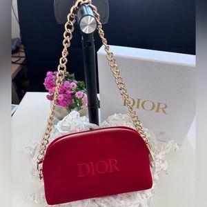 DIOR Red Velvet Pouch with Gift Box + The custom added chains